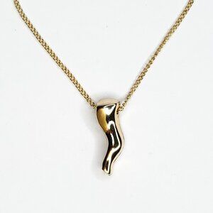 Vintage Italian Horn Pendant Necklace Goldtone Puff Thick Heavy Good Luck